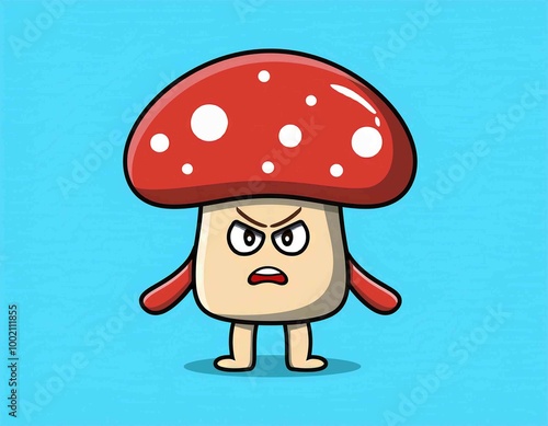 mushroom angry cartoon vector mascot vector photo