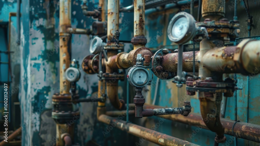 Industrial Pipes and Gauges in Urban Setting Industrial Pipes and Gauges in Urban Setting