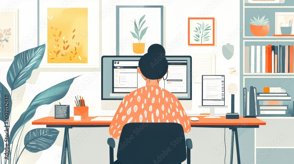 Programmer is working from his home office, coding on his computer Programmer is working from his home office, coding on his computer