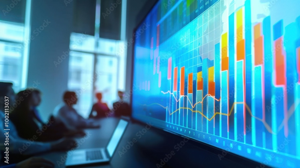 Business Meeting with Data Visualization on Screen Business Meeting with Data Visualization on Screen