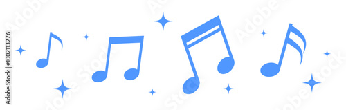 Blue clef music notes key musical border illustration divider clipart