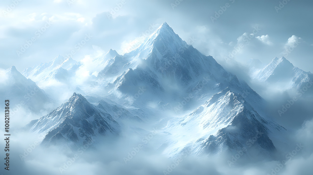 A Majestic Snowy Mountain Range with Misty Peaks, Beautifully Painted in Soft Hues, Capturing the Serenity and Grandeur of Nature’s Landscape, Evoking Feelings of Tranquility and Adventure, Perfect fo A Majestic Snowy Mountain Range with Misty Peaks, Beautifully Painted in Soft Hues, Capturing the Serenity and Grandeur of Nature’s Landscape, Evoking Feelings of Tranquility and Adventure, Perfect fo