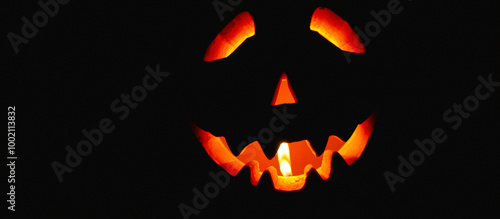 Jack-o'-lantern Face with Glowing Candle