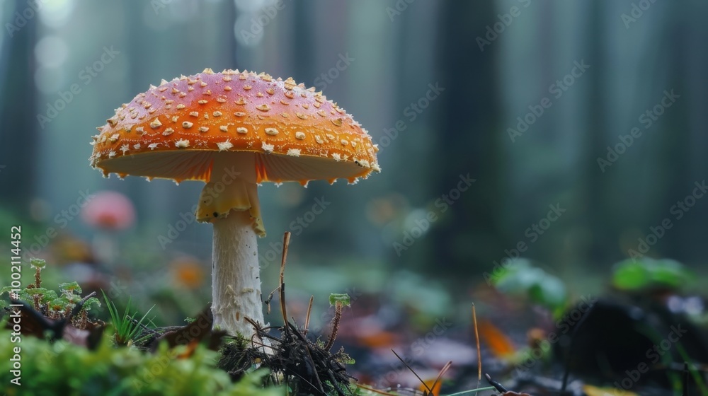Fototapeta premium Vibrant Mushroom in Lush Forest Environment