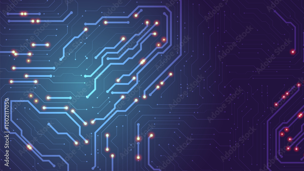 Obraz premium Circuit board background blue. Abstract digital pattern. Chip in futuristic technology design. Vector editable