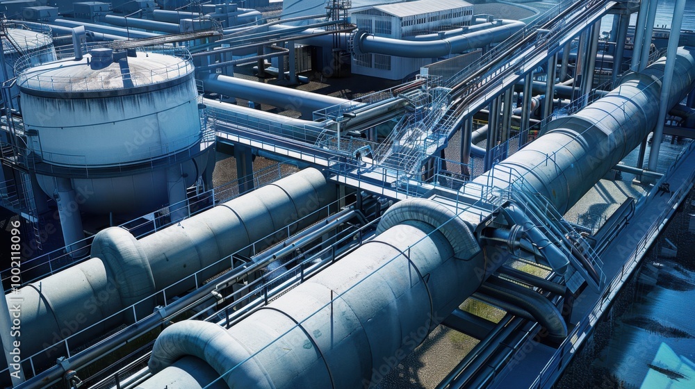 Industrial Pipeline System in Modern Factory Setting Industrial Pipeline System in Modern Factory Setting