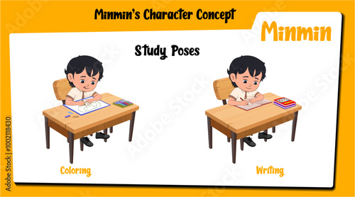 A student cartoon character studying AKA Minmin. little boy cartoon vector in school uniform. photo