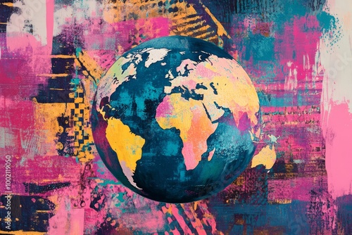 Wallpaper Mural Vibrant world map illustration in a colorful artistic style. Torontodigital.ca
