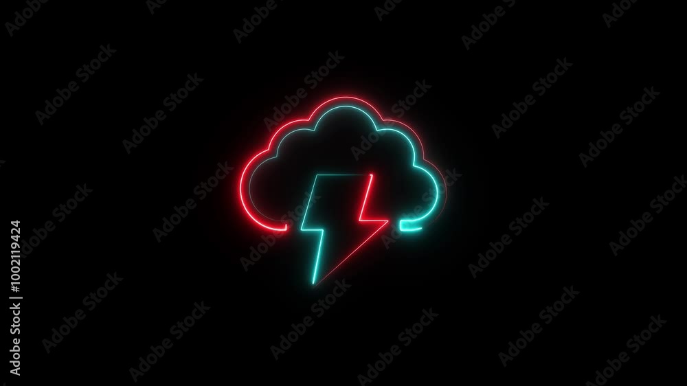 Neon glowing Cloud Lightning icon isolated on black background. Neon glowing Cloud Lightning icon isolated on black background.