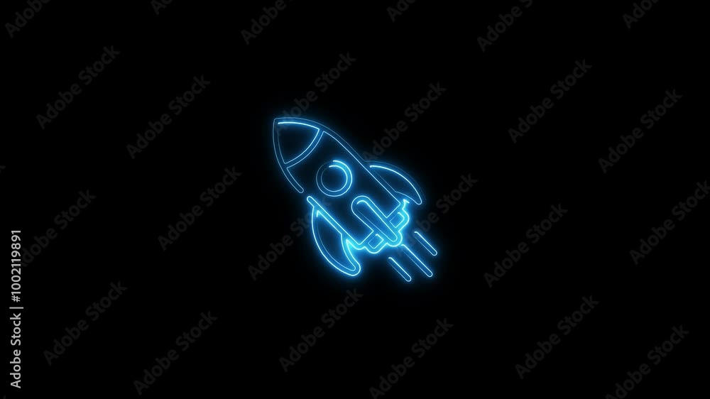 glowing neon line circle rocket icon animation. glowing neon line circle rocket icon animation.