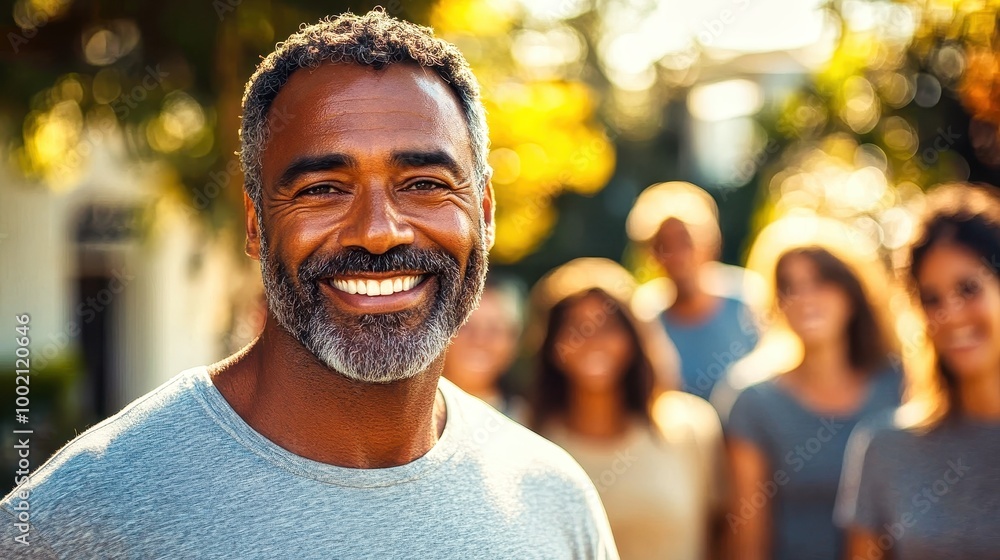 Handsome smiling man with grey hair and beard walking in the city Handsome smiling man with grey hair and beard walking in the city