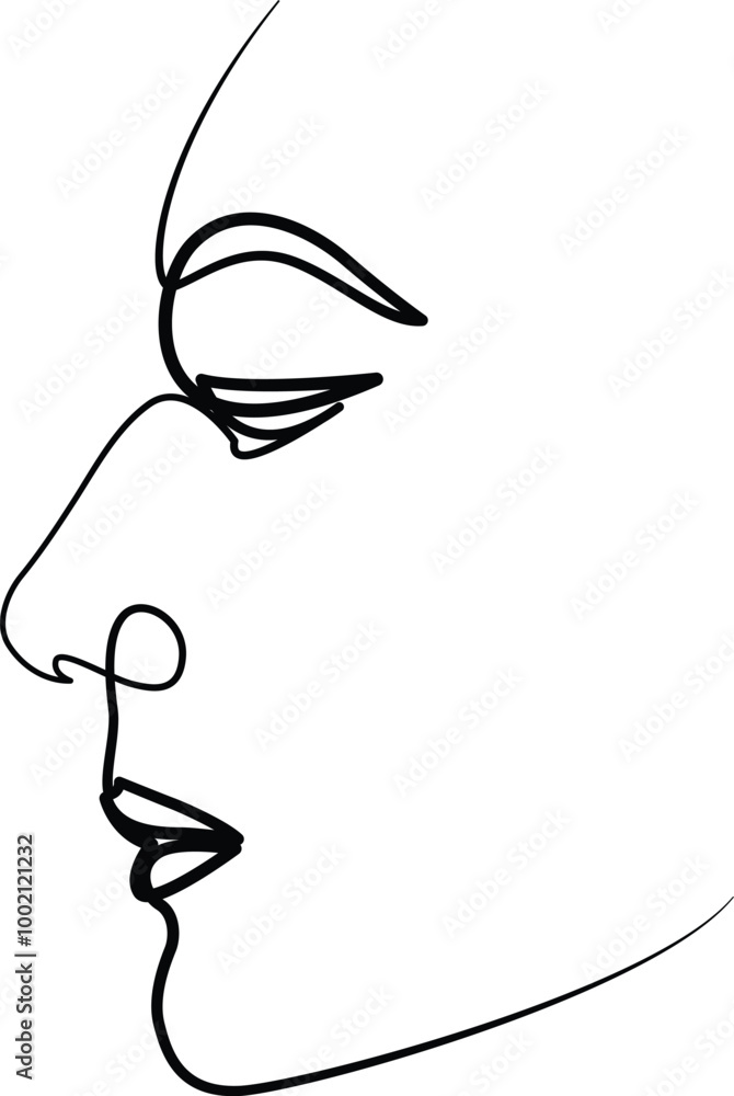 Side view of a woman face one line drawing. Vector illustration. Side view of a woman face one line drawing. Vector illustration.
