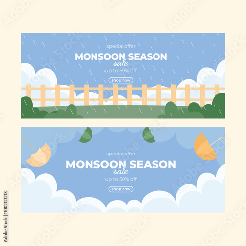 monsoon season flat design illustration