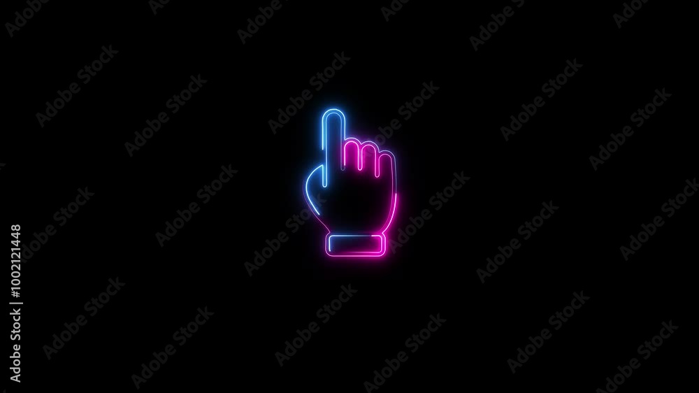 Directional neon hand icon and glowing neon finger sign icon animation Directional neon hand icon and glowing neon finger sign icon animation