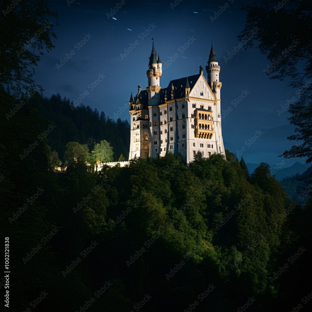 Enchanted moonlit castle on a hill Enchanted moonlit castle on a hill