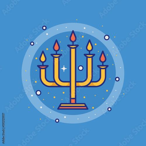 Hanukkah menorah flat color icon on blue background. Vector illustration.