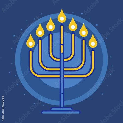 Hanukkah menorah flat color icon on blue background. Vector illustration.