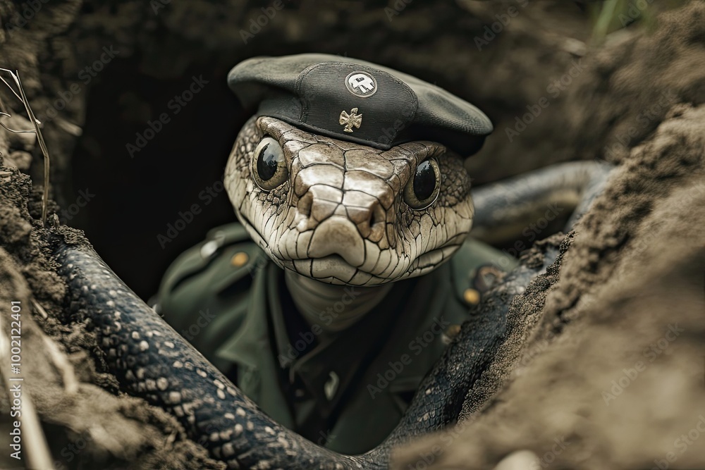 Fototapeta premium Snake Soldier in a Trench