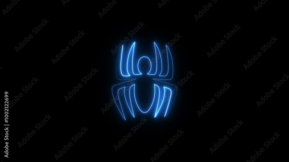 Neon glowing spider icon animation . Neon glowing spider icon animation .