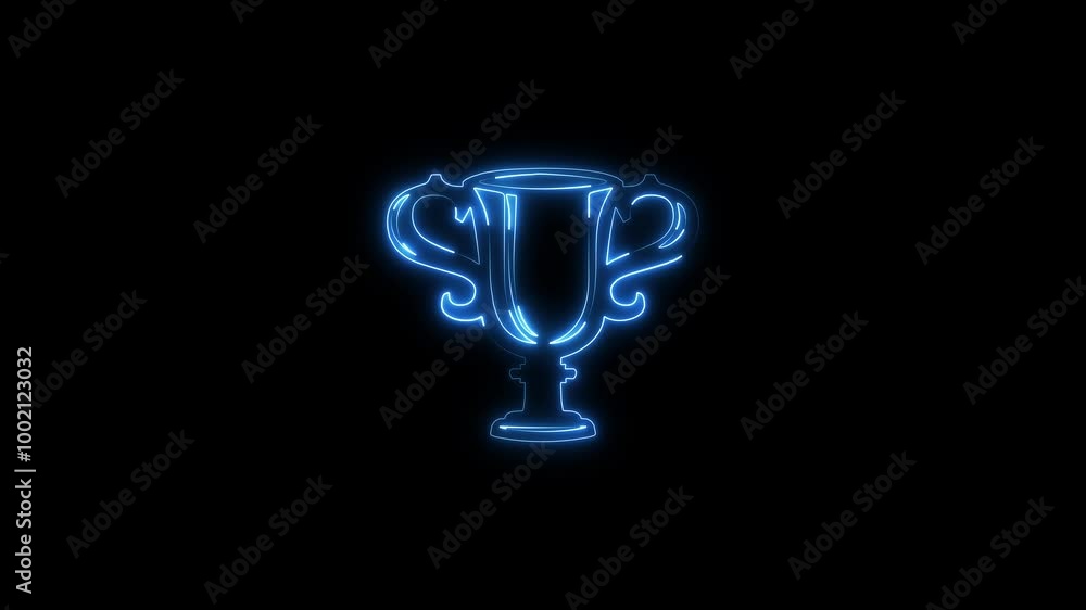 Neon line glowing trophy icon animation Neon line glowing trophy icon animation