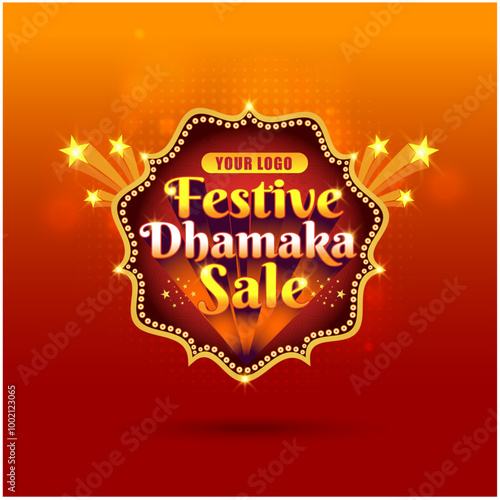 Sale Label Logo Unit. Festival Dhamaka Offers Advertisement Template Social Media Post Vector
