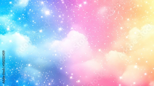 Pastel colored cloudscape background with sparkling stars