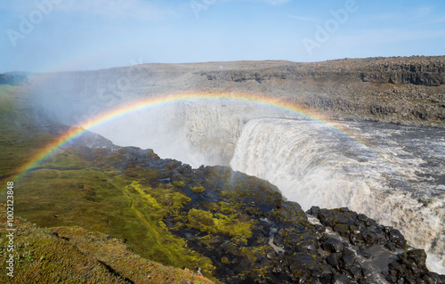 A Rainbow at Iceland's Hafragilsfoss Waterfall in Vatnajokull National Park