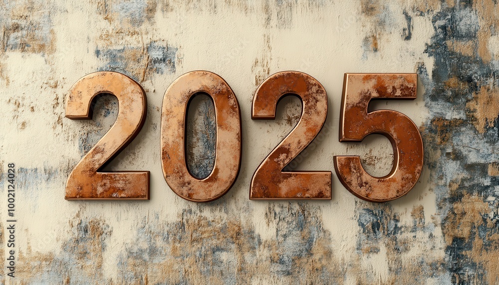 Rusty Metal Numerals 2025 on Distressed Wall Rusty Metal Numerals 2025 on Distressed Wall