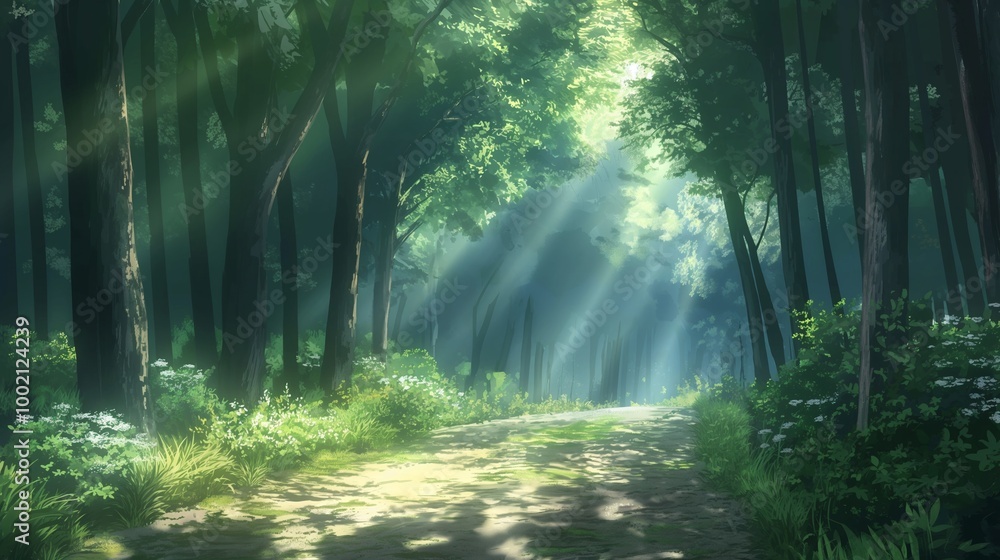 Obraz premium nice anime background of the sunbeam on the road