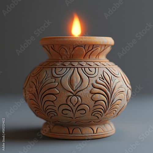 Wallpaper Mural A serene Diwali diya lamp, glowing softly with a warm amber light, ideal for promoting Diwali celebrations, wellness workshops, and festive decor ideas for 2024. Torontodigital.ca