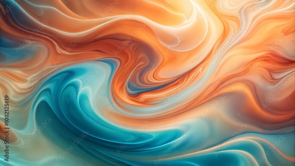 Fototapeta premium Swirling abstract pattern in orange and teal tones with fluid design