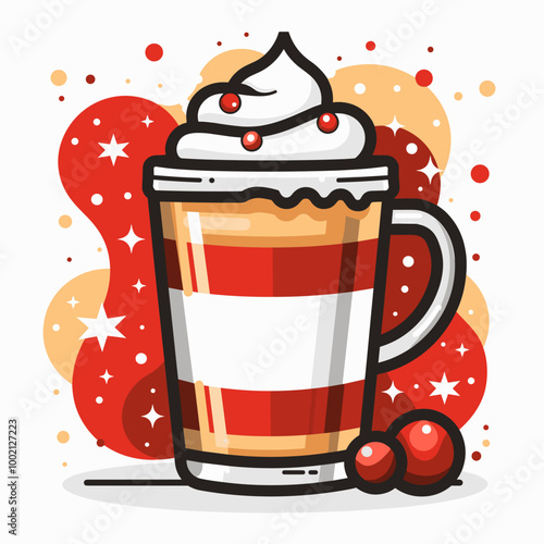 Merry Christmas and Happy New Year greeting card. Drinks for the New Year in beautiful glasses and decor.