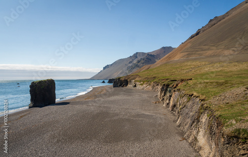 Fauskasandur black sand beach in Iceland photo