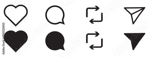Like, comment, repost and send icon set. Vector
