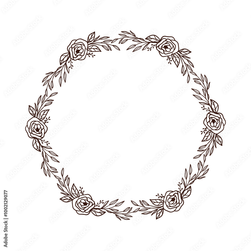 Botanical wreath frame with hand drawn flower and leaves Botanical wreath frame with hand drawn flower and leaves