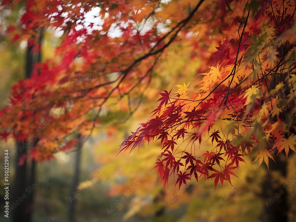 beauty of red and orange maple leaves in autumn. The leaves should be vividly colored, with shades of red, orange, and yellow, highlighting the transition of the season beauty of red and orange maple leaves in autumn. The leaves should be vividly colored, with shades of red, orange, and yellow, highlighting the transition of the season