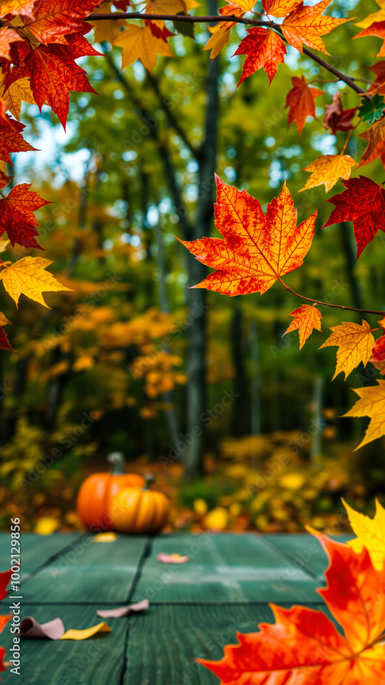 Autumn Leaves Framing a Pumpkin on a Table Autumn Leaves Framing a Pumpkin on a Table