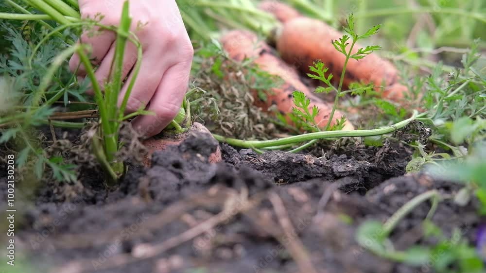 Freshly picked products from our own production. Gardener collects carrots from garden bed. Homemade fresh eco harvest. Selective focus. Freshly picked products from our own production. Gardener collects carrots from garden bed. Homemade fresh eco harvest. Selective focus.