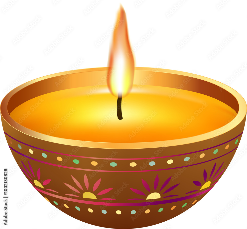 Diya Diwali candle decoration element, PNG file no background 
