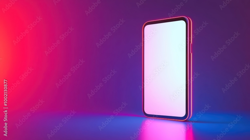 Futuristic smartphone mockup blank white screen glowing neon light vibrant colors 3D render floating on modern abstract background Futuristic smartphone mockup blank white screen glowing neon light vibrant colors 3D render floating on modern abstract background