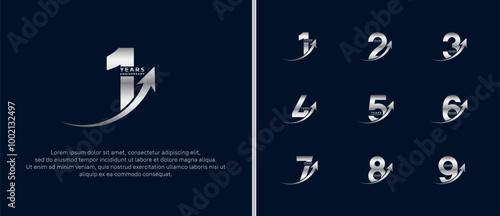 set of anniversary logo flat silver color on dark blue background for celebration moment