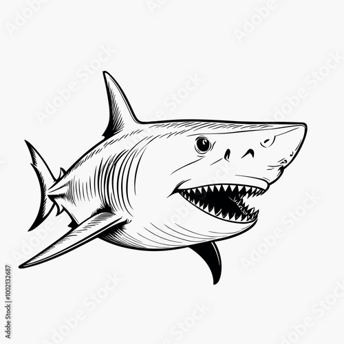 Aggressive Shark Illustration in Bold Line Art Style