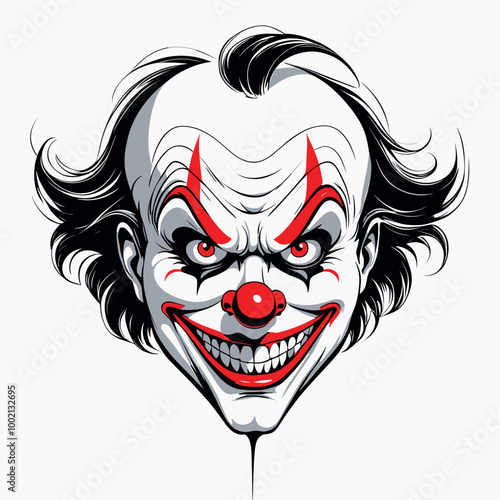 Creepy Evil Clown with Sinister Grin in Horror Art Style