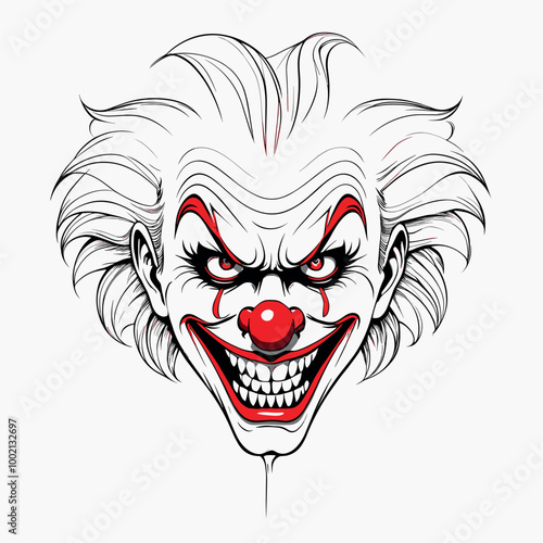 Creepy Evil Clown with Sinister Grin in Horror Art Style