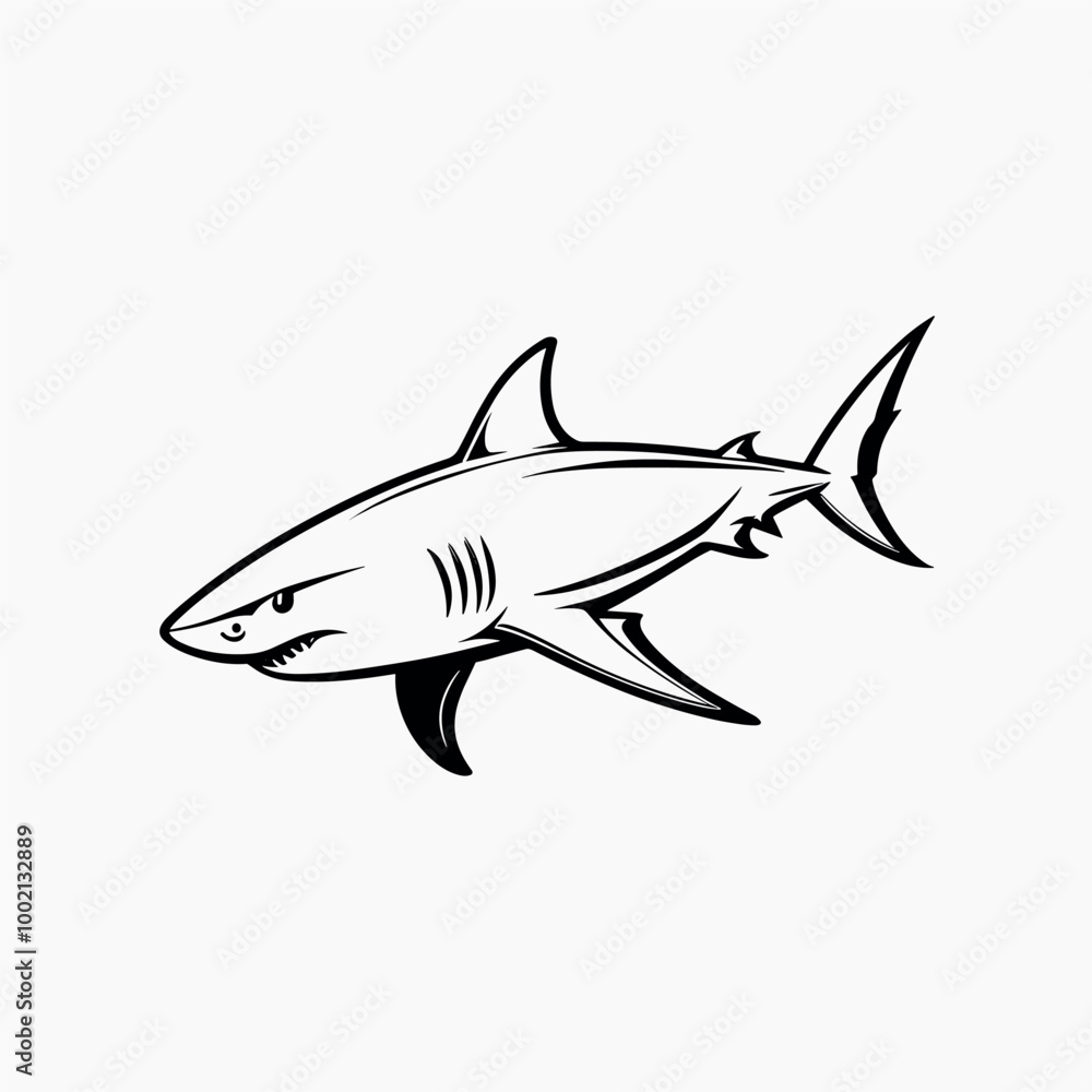 Obraz premium Minimalist Line Art of a Shark in Motion