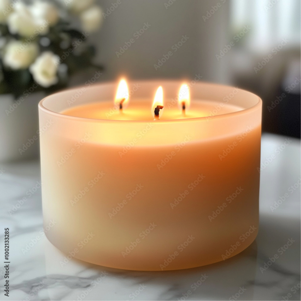 A picture of 3-wick candles in a large wide frosted beautiful jar the scents are warm vanilla A picture of 3-wick candles in a large wide frosted beautiful jar the scents are warm vanilla