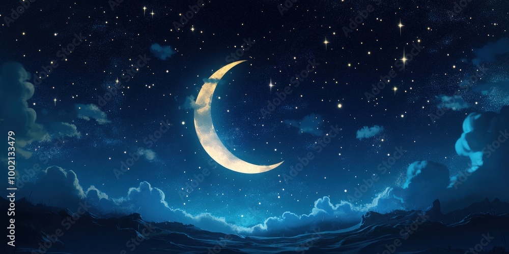 Cartoon Style Starry Night Sky with Moon Cartoon Style Starry Night Sky with Moon
