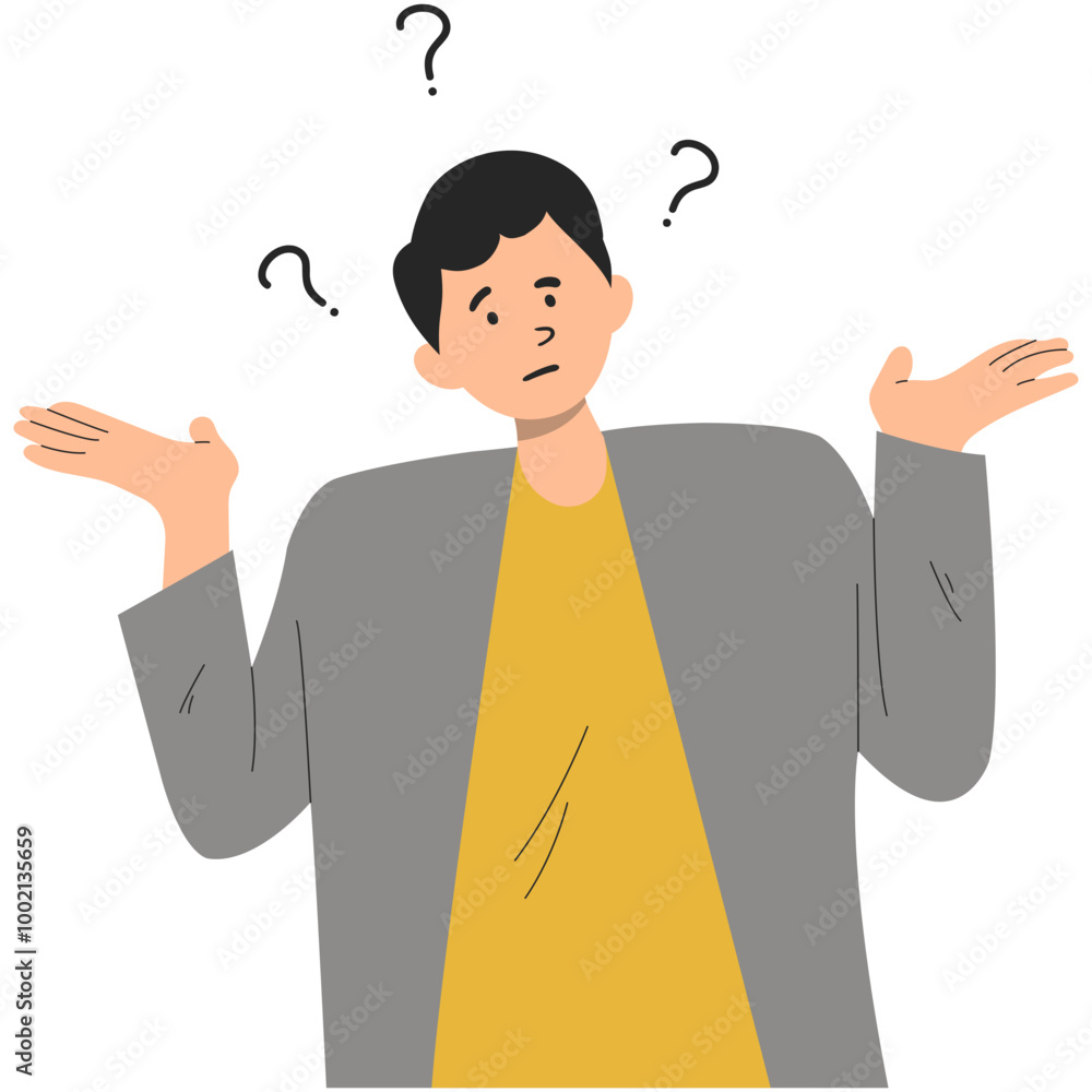 Illustration of Person Puzzled. Vector Character in Trendy Cartoon Design. Illustration of Person Puzzled. Vector Character in Trendy Cartoon Design.