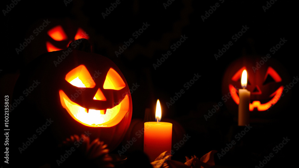 Glowing Jack-O-Lantern in the Darkness Glowing Jack-O-Lantern in the Darkness