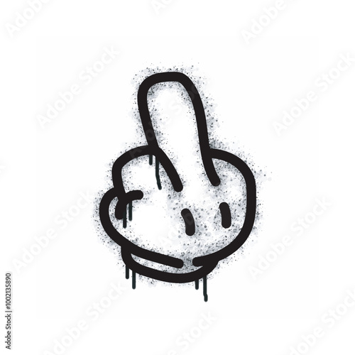 Spray painting hand giving middle finger Graffiti icon isolated on white background. open hand icon giving middle finger graffiti overspray in black on white. Vector illustration.